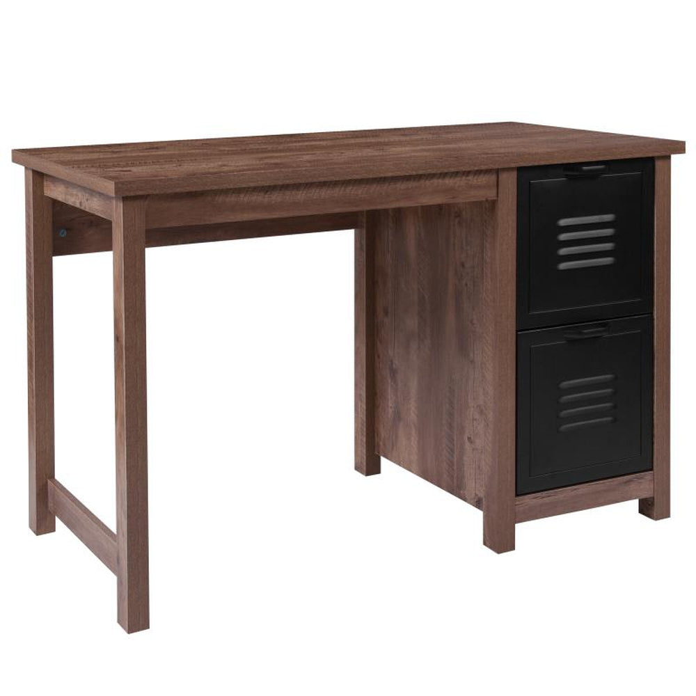 New Lancaster Collection Crosscut Oak Wood Grain Finish Computer Desk with Metal Drawers