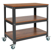 Livingston Collection 30"W Rolling Storage Cart with Metal Wheels in Brown Oak Wood Grain Finish
