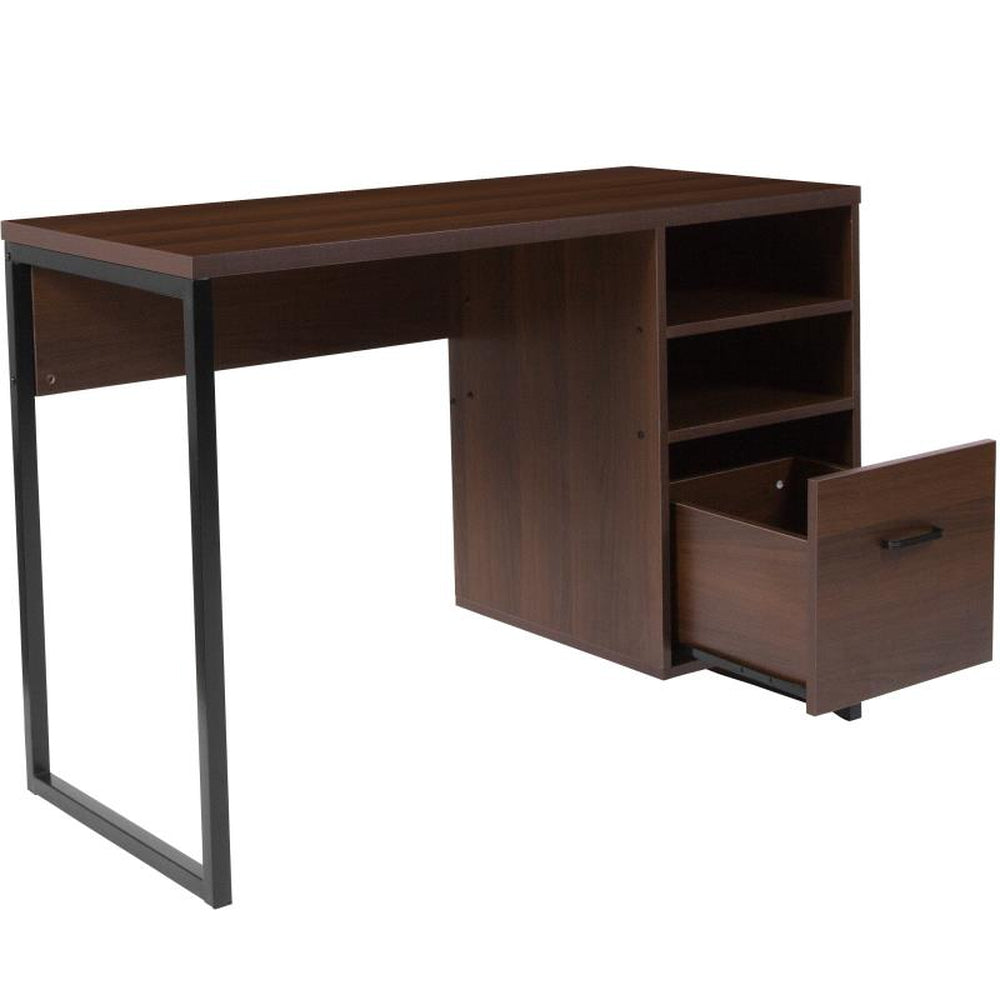 Northbrook Rustic Coffee Wood Grain Finish Computer Desk with Black Metal Frame