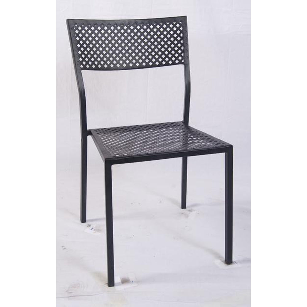black iron chair with punched square hole stackable