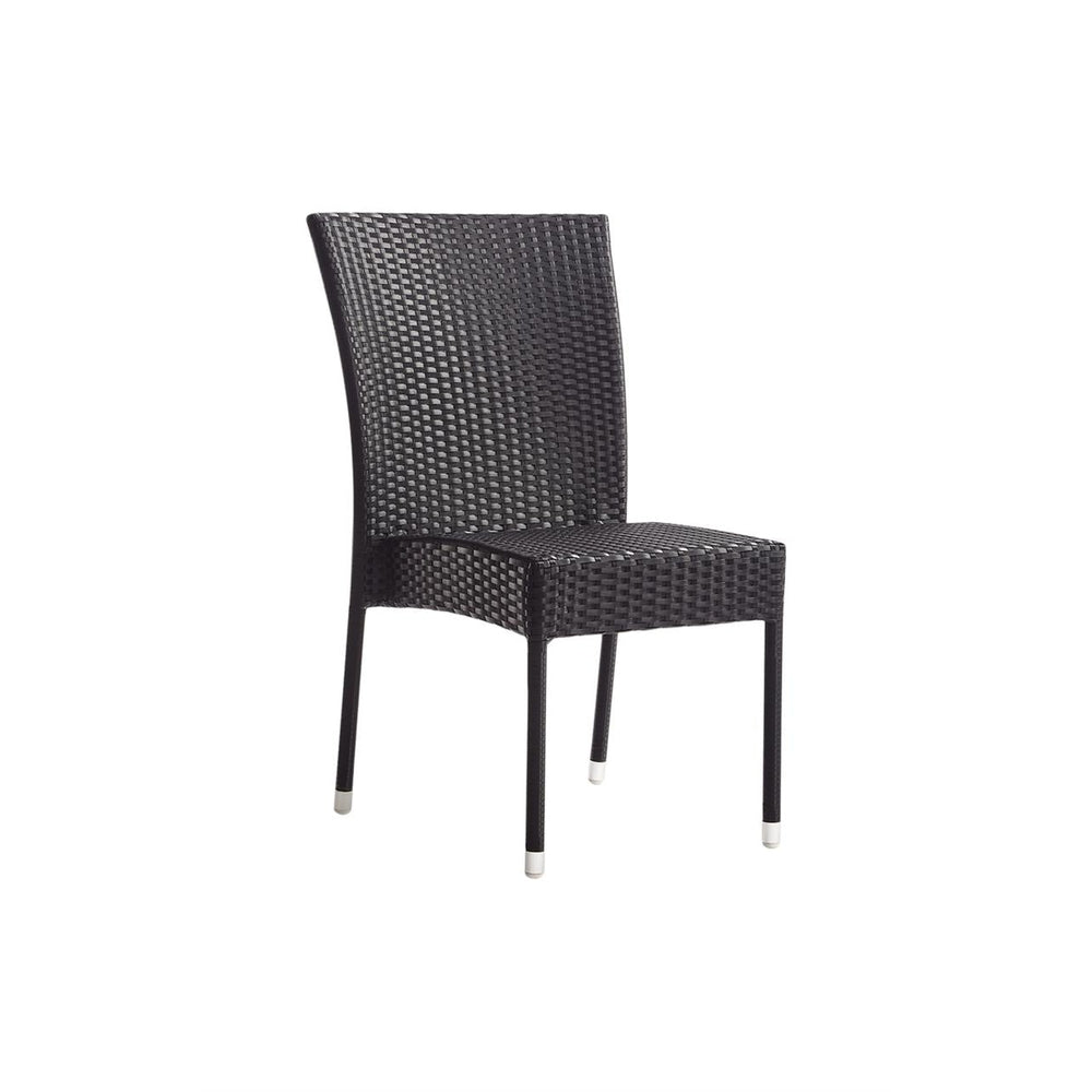 Outdoor Dark Brown Metal Chair Full Wicker Back and Seat