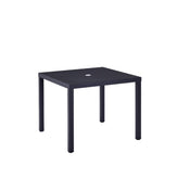 outdoor black metal table with 2 center umbrella hole