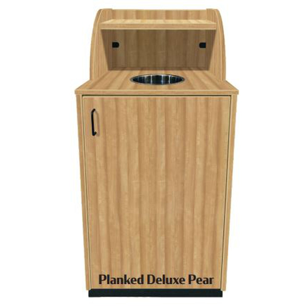 Trash Receptacles with Tray Shelf and Waste Drop Off Hole with Metal Base