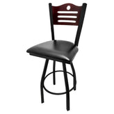 shoreline wood back barstool with black swivel frame