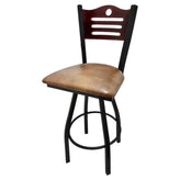 shoreline wood back barstool with black swivel frame