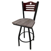 shoreline wood back barstool with black swivel frame