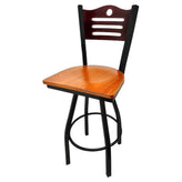 shoreline wood back barstool with black swivel frame