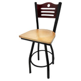 shoreline wood back barstool with black swivel frame