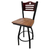 shoreline wood back barstool with black swivel frame