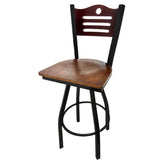 shoreline wood back barstool with black swivel frame