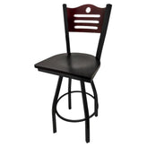 shoreline wood back barstool with black swivel frame