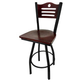 shoreline wood back barstool with black swivel frame