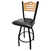 shoreline wood back barstool with black swivel frame