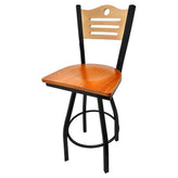 shoreline wood back barstool with black swivel frame