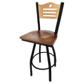 shoreline wood back barstool with black swivel frame