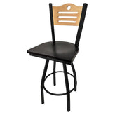 shoreline wood back barstool with black swivel frame