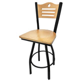 shoreline wood back barstool with black swivel frame