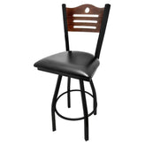 shoreline wood back barstool with black swivel frame