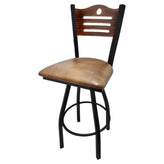 shoreline wood back barstool with black swivel frame