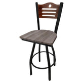 shoreline wood back barstool with black swivel frame