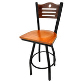 shoreline wood back barstool with black swivel frame
