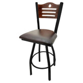 shoreline wood back barstool with black swivel frame