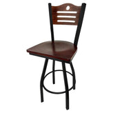 shoreline wood back barstool with black swivel frame