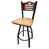 shoreline wood back barstool with black swivel frame