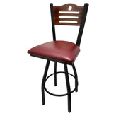 shoreline wood back barstool with black swivel frame