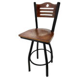 shoreline wood back barstool with black swivel frame