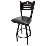 shoreline wood back barstool with black swivel frame