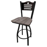 shoreline wood back barstool with black swivel frame