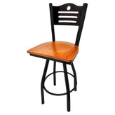 shoreline wood back barstool with black swivel frame