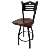 shoreline wood back barstool with black swivel frame