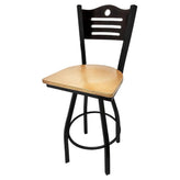 shoreline wood back barstool with black swivel frame