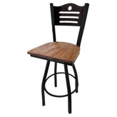 shoreline wood back barstool with black swivel frame