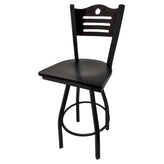 shoreline wood back barstool with black swivel frame