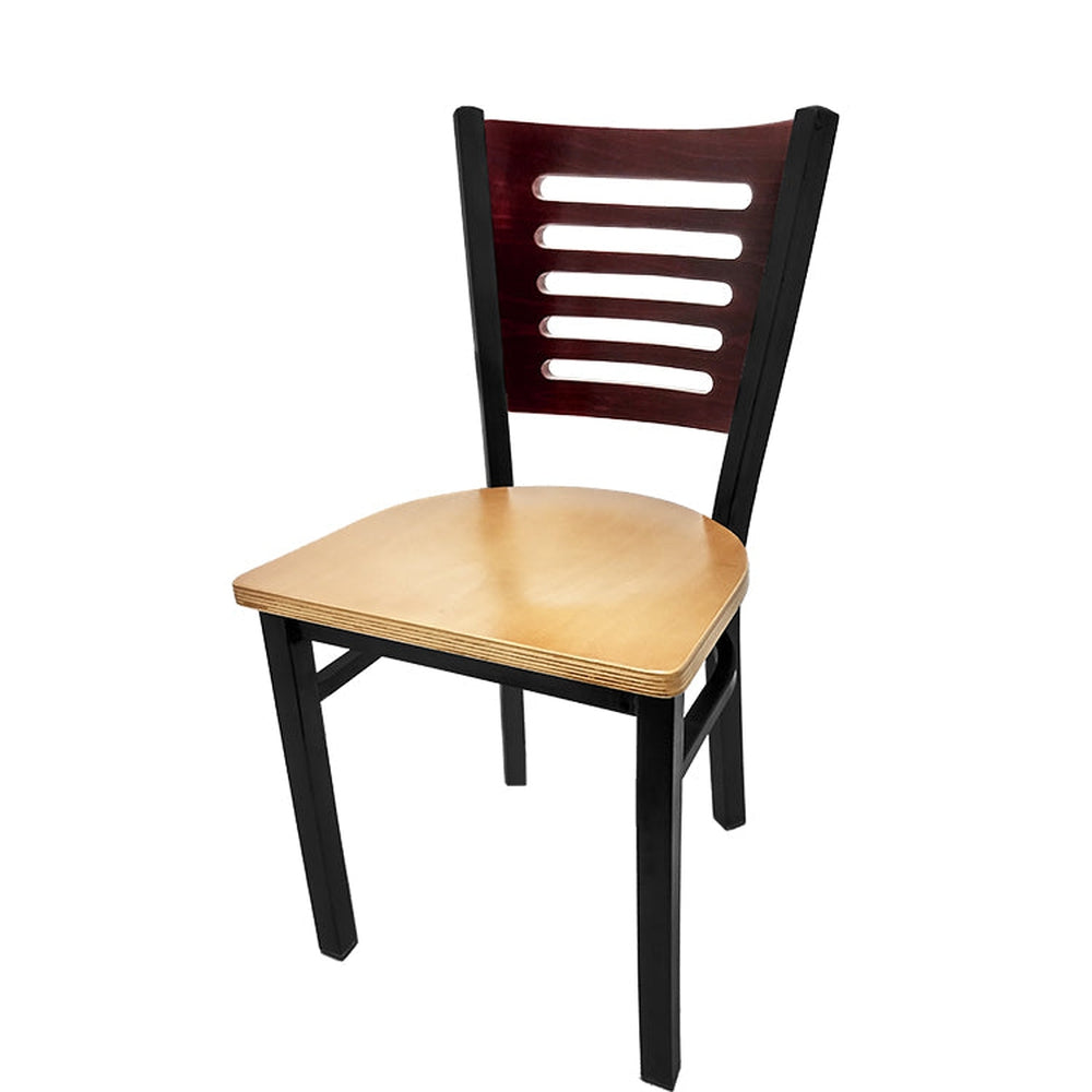 5 line wood back chair with black frame