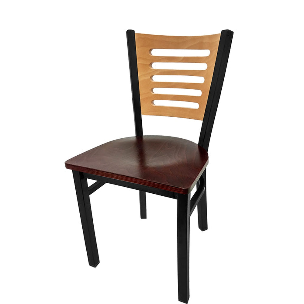 5 line wood back chair with black frame