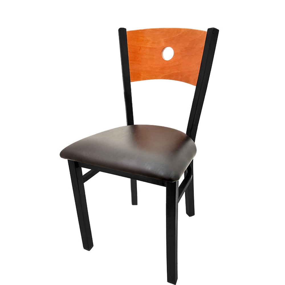 bullseye wood back chair with black frame