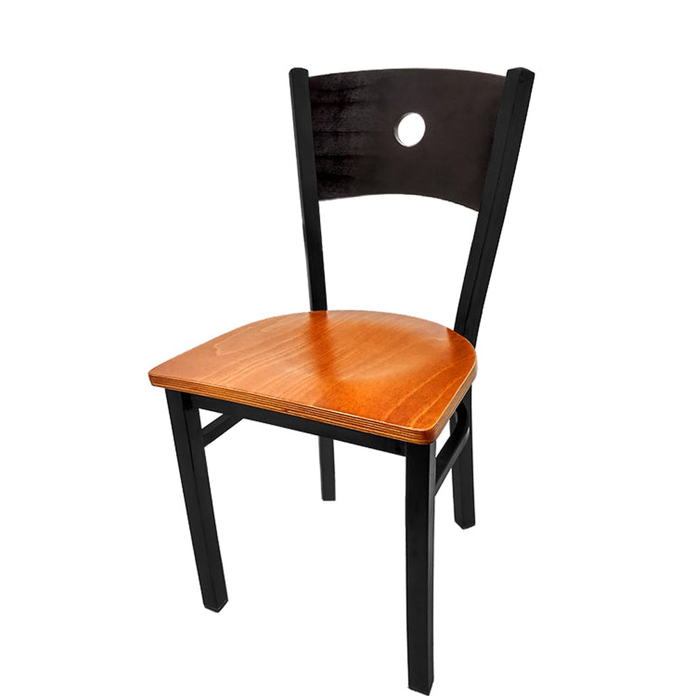 bullseye wood back chair with black frame