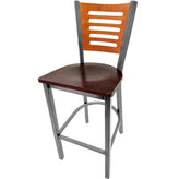 5 line wood back barstool with clear coat frame