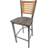 5 line wood back barstool with clear coat frame