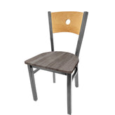 bullseye wood back chair with clear coat frame