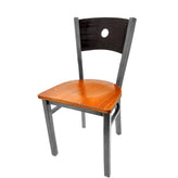 bullseye wood back chair with clear coat frame