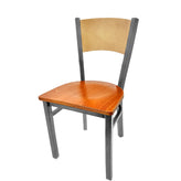 plain wood back chair with clear coat frame