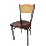 plain wood back chair with clear coat frame