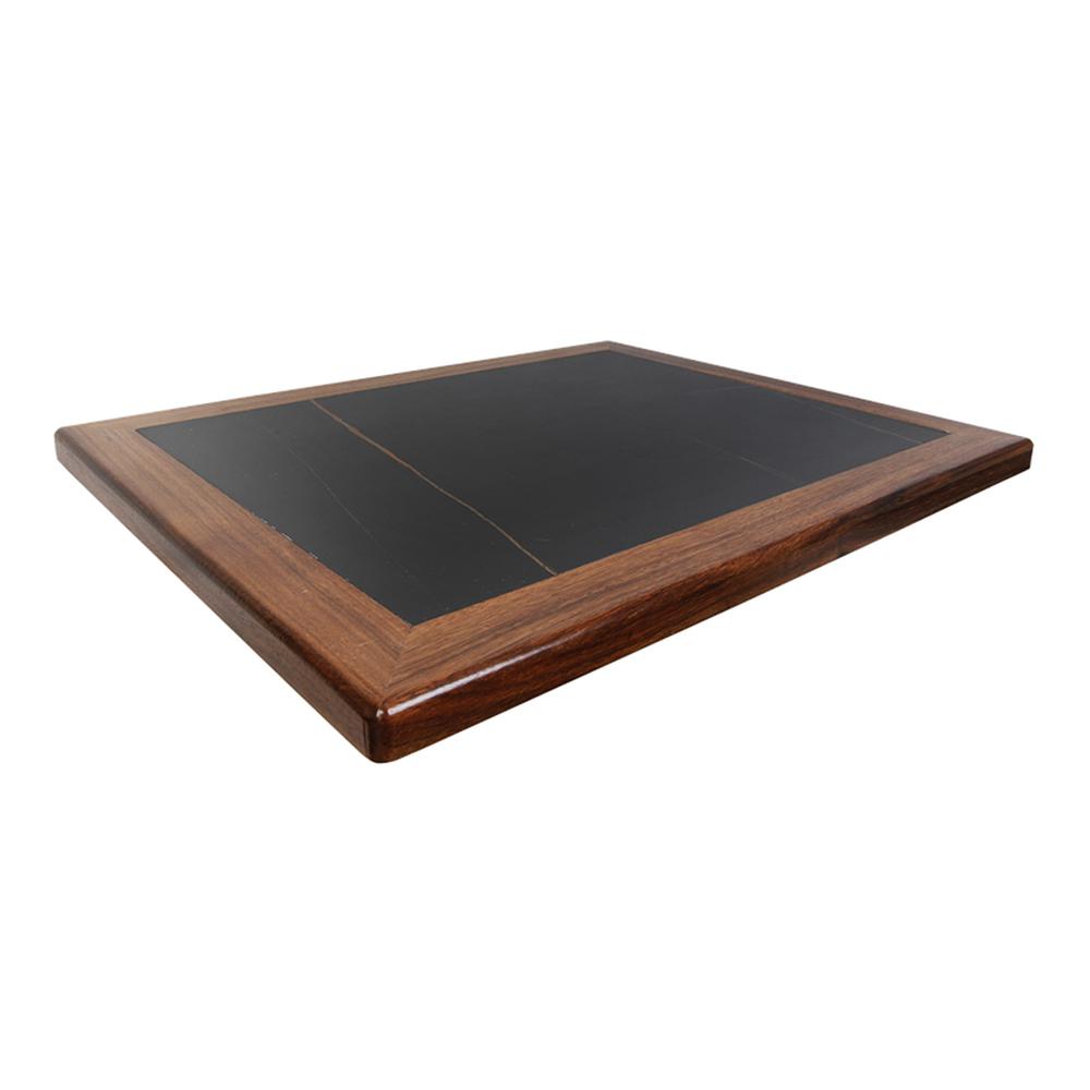Black Sintered Stone Indoor Table Top with Dark Walnut Wood Edge