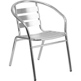 silver metal restaurant stack chair with aluminum slats