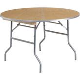 48 round heavy duty birchwood folding banquet table with metal edges